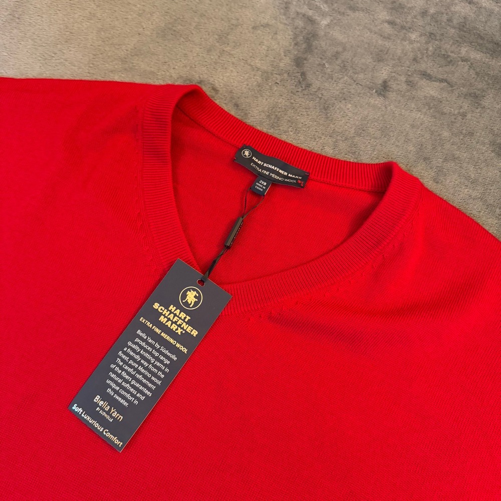 Hart Schaffner Marx Merino Wool Sweater Mens 2XB Big Red V Neck Pullover NWT